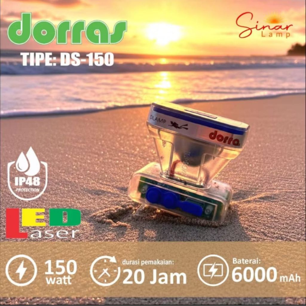 Dorras Ds-150 dorras senter kepala selam 150watt cahaya putih senter kepala unik tahan 20jam