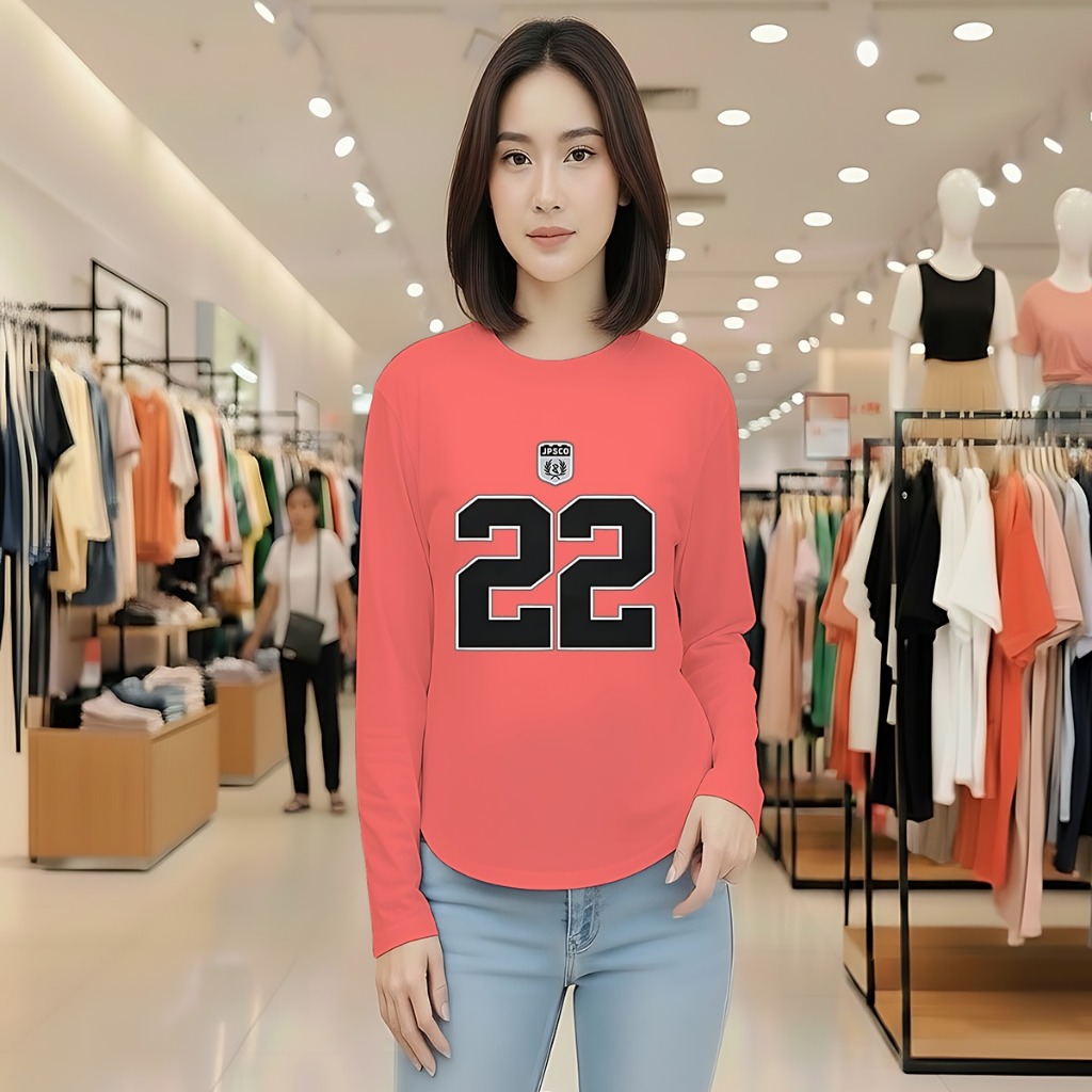 Kaos Oval Lengan Panjang Motif 22/Kaos Polos Oval/Kaos Oval Motif Angka Trend/ Kaos kekinian