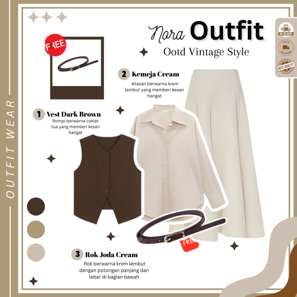 Dira Outfit Vintage ( Ikat Pinggang + Vest + Kemeja + Rok Joda ) Outfit Yearbook Vintage Style - N07