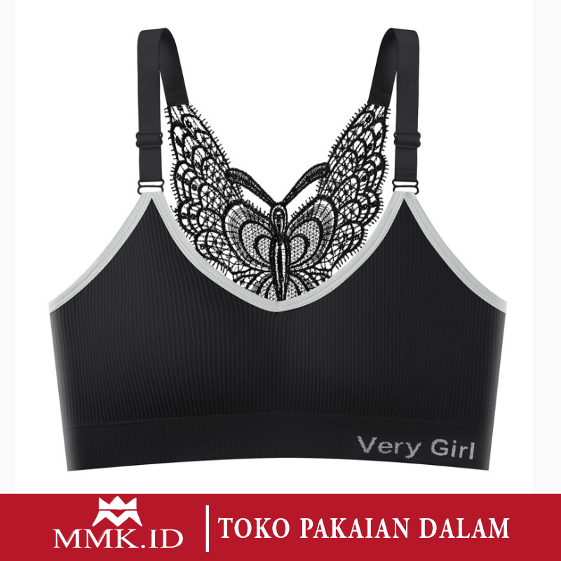 Bra Wanita 1 Set Bh Model Seamless Renda Kupu-Kupu dan Celana Dalam Elastis Premium