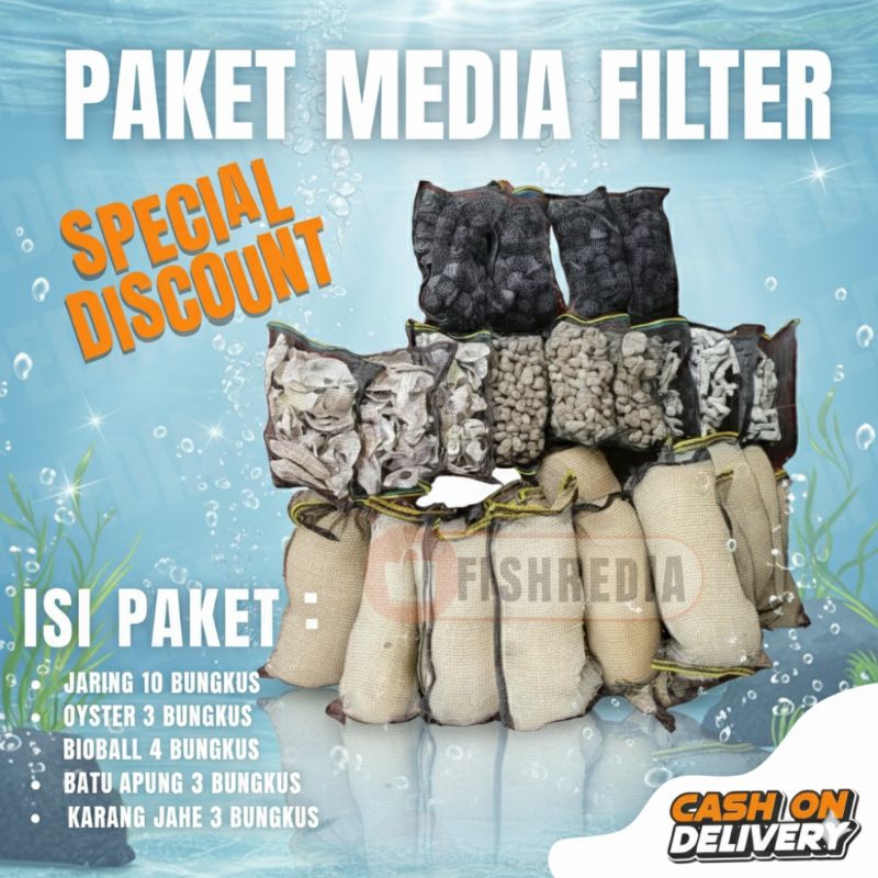 Set Media Filter Kolam Koi – Paket Lengkap Jaring, Bioball, Oyster, Batu Apung, Karang Jahe