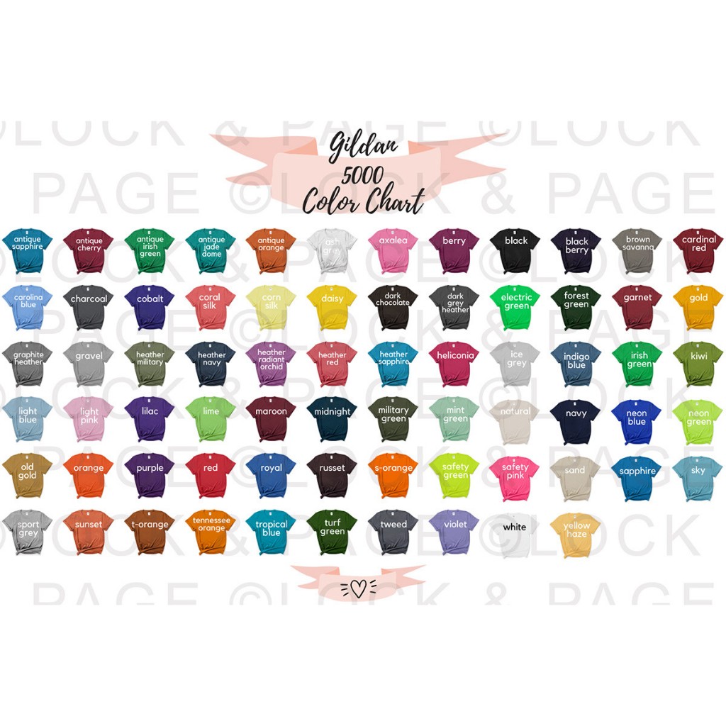 Foto Mockup Untuk Kaos Gildan 5000 Color Chart Mockup