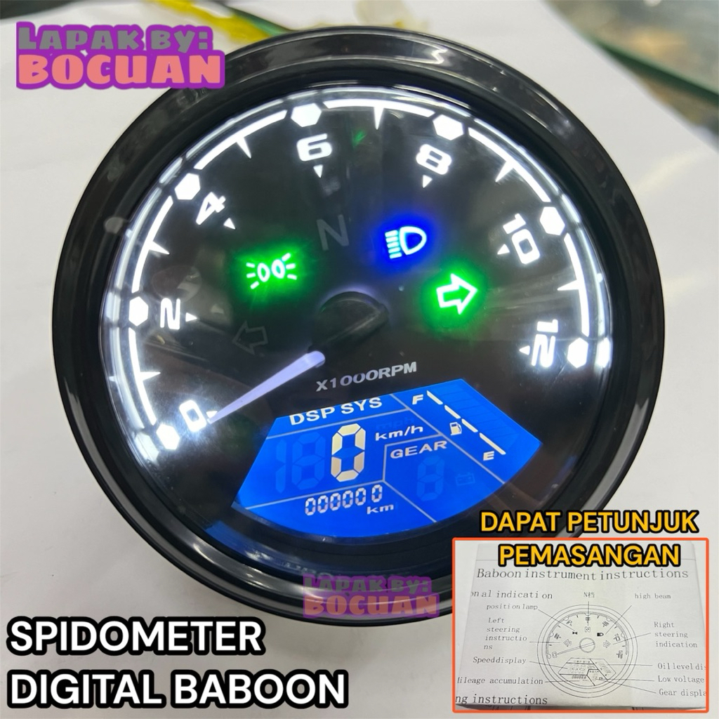 Spidometer babon bulat newtek digital spido speedometer rpm bensin w175 scorpio tiger cb100 megapro