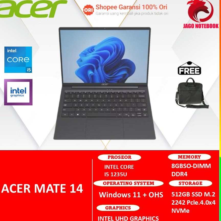 ACER MATE 14 I5 1235 16GB 512GB WINDOWS 11+OHS 14.0WUXGA IPS
