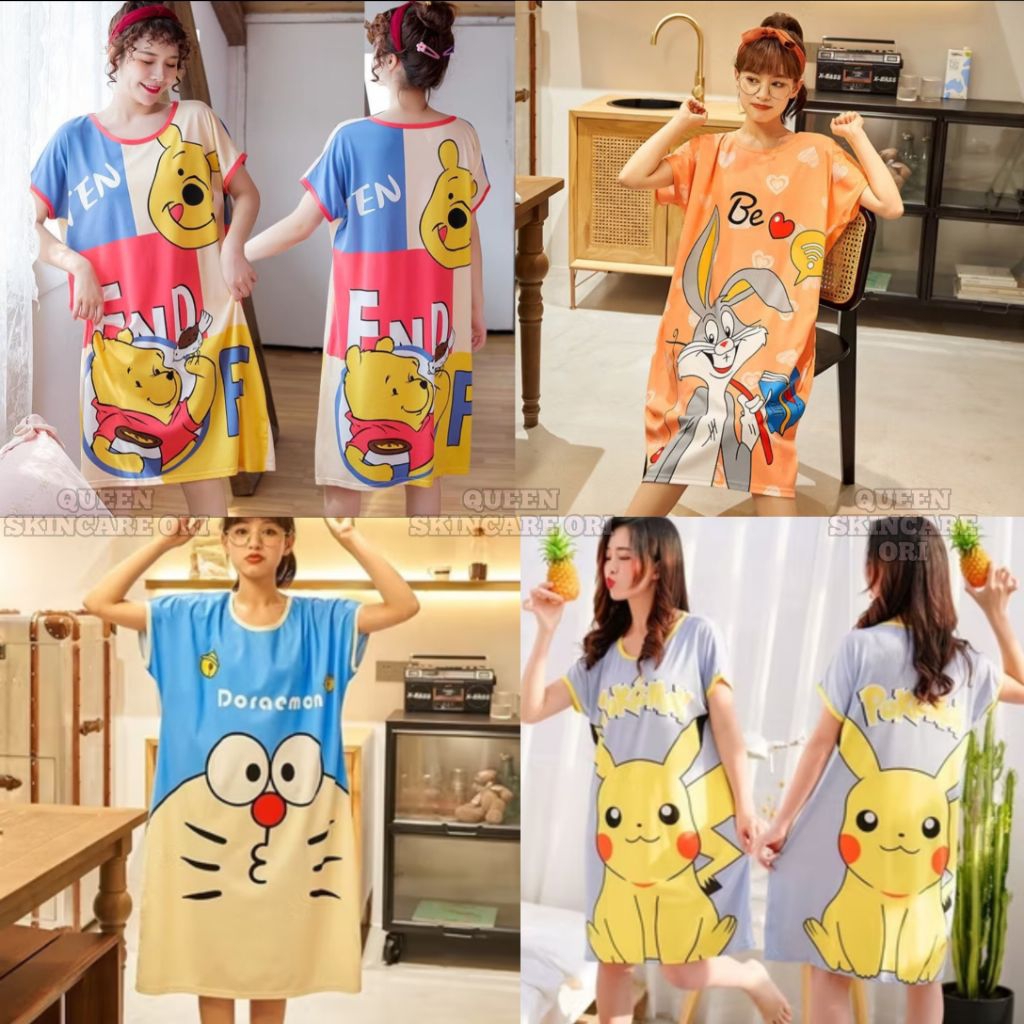 DASTER REMAJA GAUN MALAM PEREMPUAN DEWASA MOTIF LUCU | BAJU TIDUR WANITA PANJANG  | PIYAMA KOREA Fit