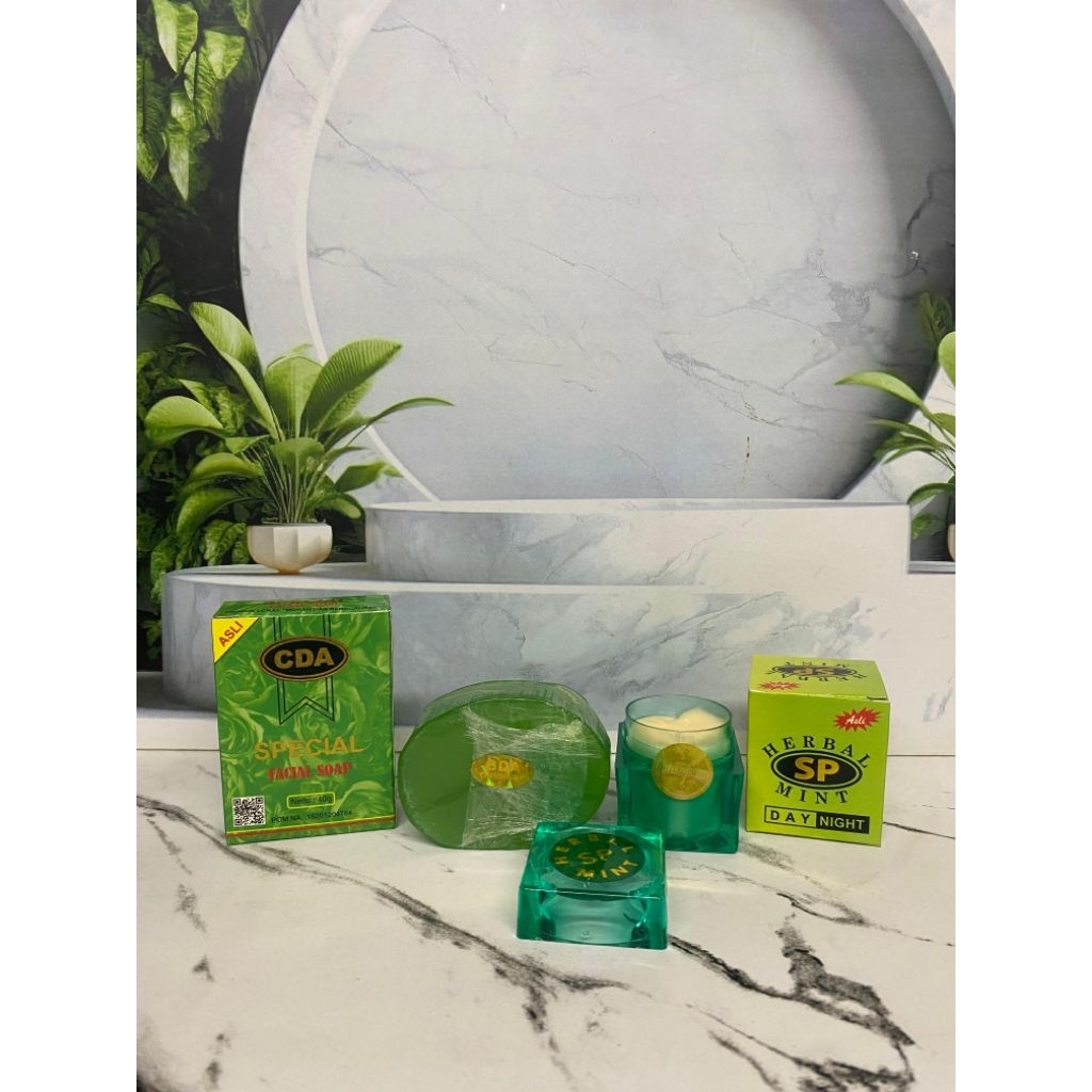 paket untuk perawatan wajah cream herbal mint sp dan sabun CDA sp hijau