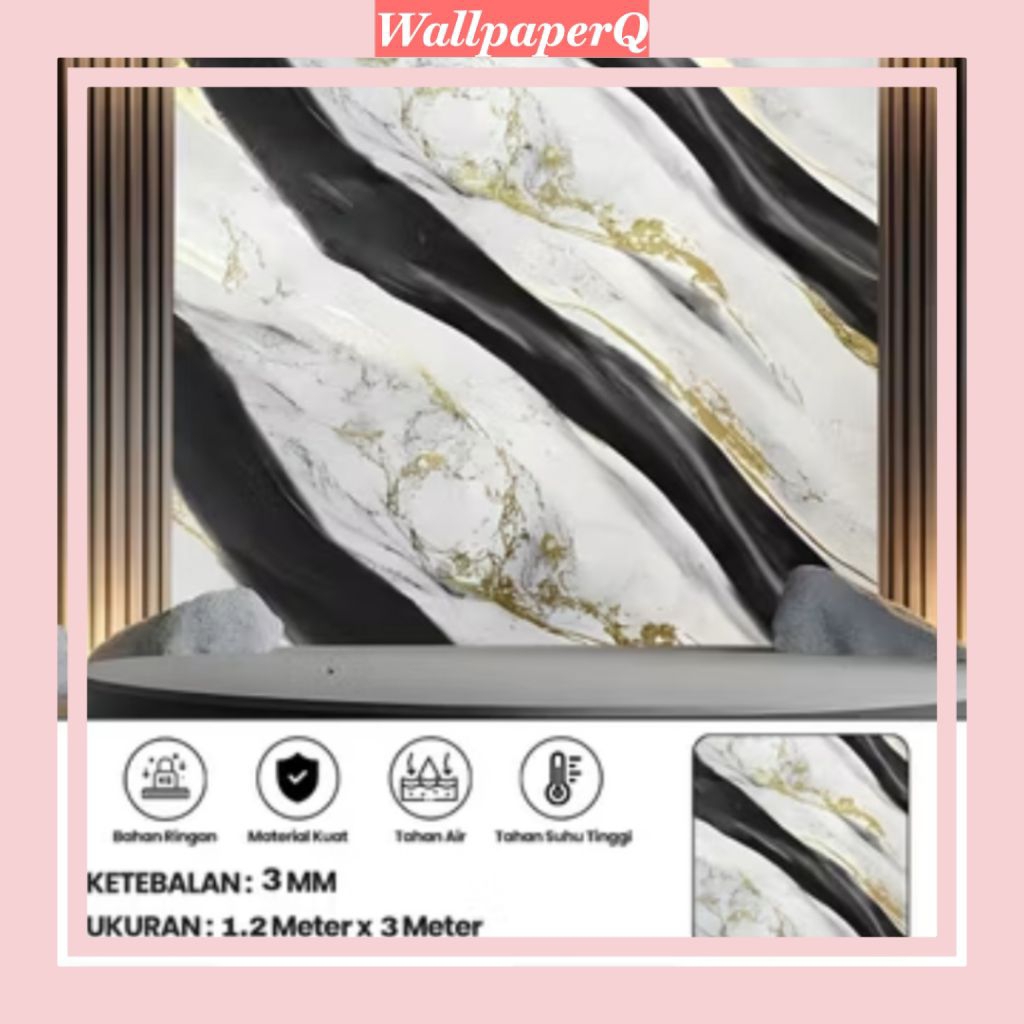 Wallpaper Foam Dinding Ruang Tamu 3D Minimalis Stiker Marbel Foam Vinyl Glossy Tebal 3mm Waterproof