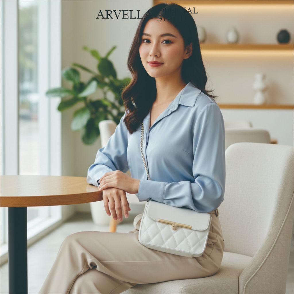 Tas Fashion Wanita Mewah | Tas Putih Quilted Premium Arvella - Tas Selempang Wanita - Tas Wanita Ran