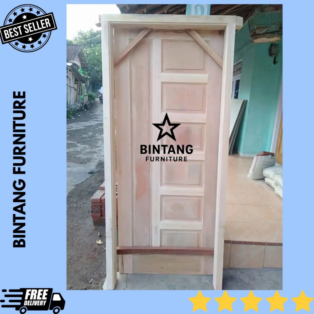 Kusen dan Pintu Utama Rumah Kayu Mahoni Minimalis Grade A Pintu Kamar Murah
