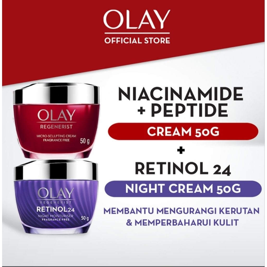 Paket Olay Regenerist Micro-Sculpting Cream Pagi 50 g + OLAY Retinol 24 Night Moisturizer 50 g