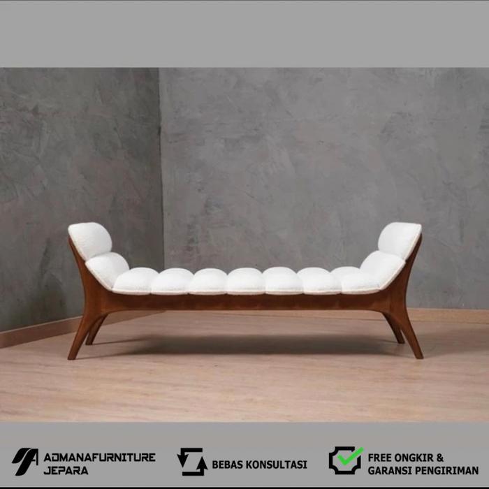 Bench Sofa Lengkung Modern | Bangku Sofa Modern Kayu Jati | Lounge Chair Modern