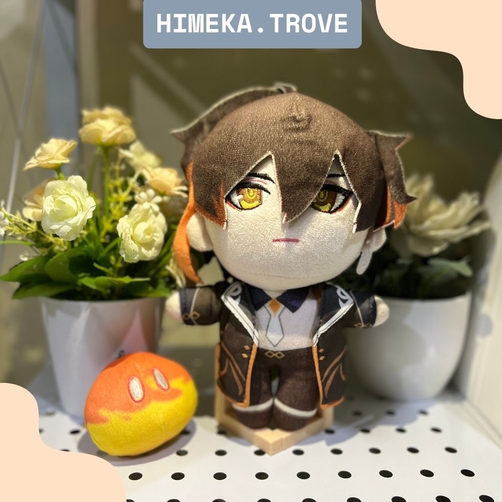 Genshin Impact Plush Collection – Slime Pyro Official Keychain & Zhongli 15cm Plush Non-Official