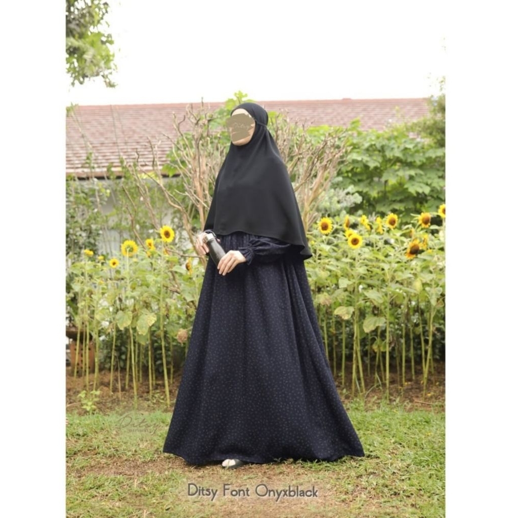 Gamis Ditsy Font Onyxblack Size XL | Gamis Rayon Viscose | Pakaian Wanita Muslim Gamis
