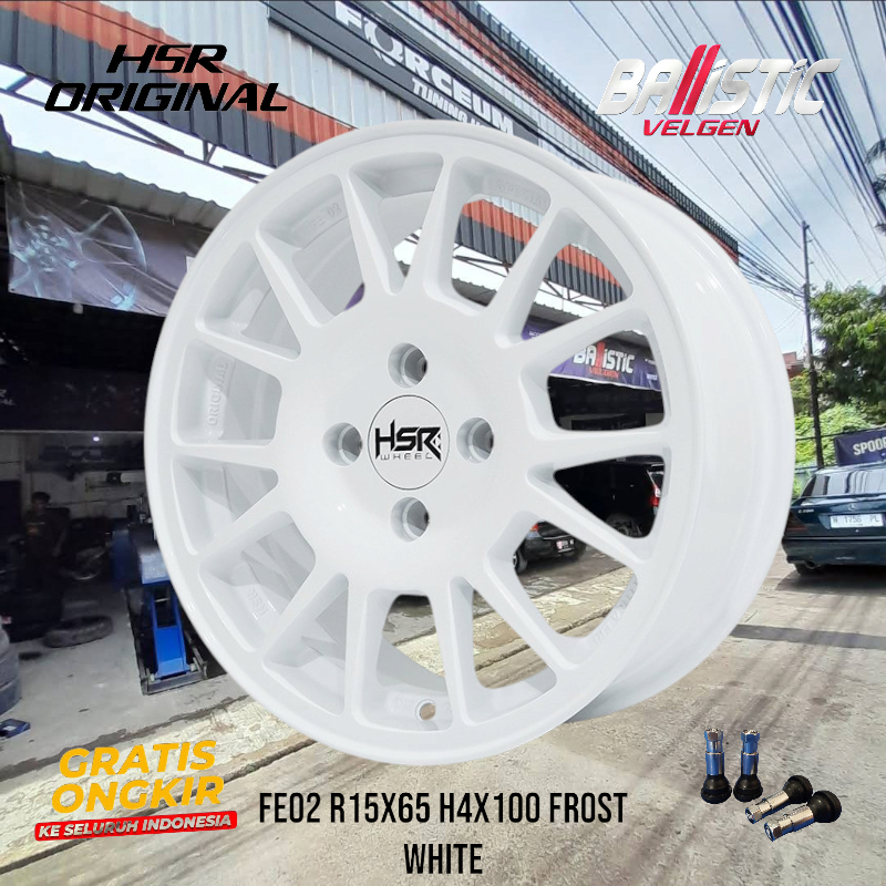 velg Rally HSR FE02 R15 Lebar 6,5 rata pcd 4x100 offset 42 warna putih cocok buat agya ignis swif