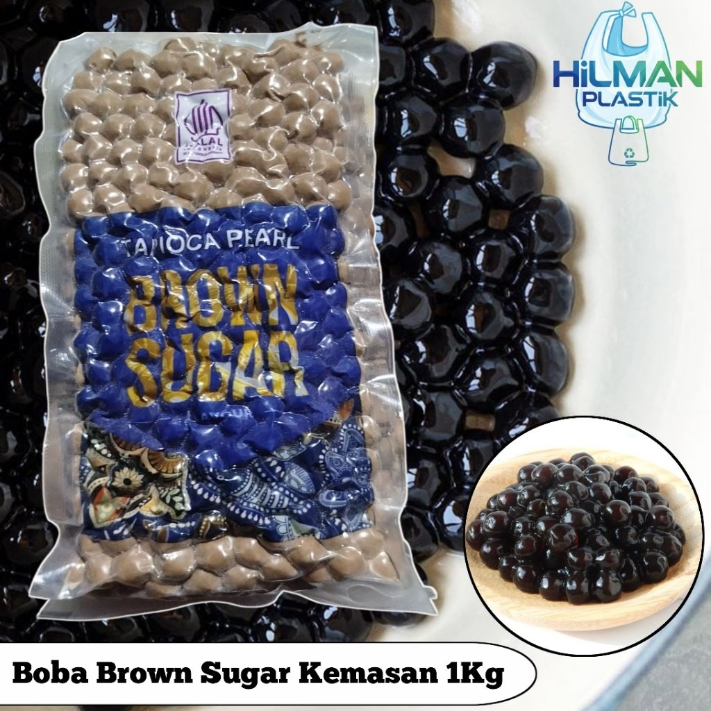 Boba Brown Sugar 1KG Bubble Gula Aren Tapioca Pearl Brown Sugar Boba Mentah Toping Minuman