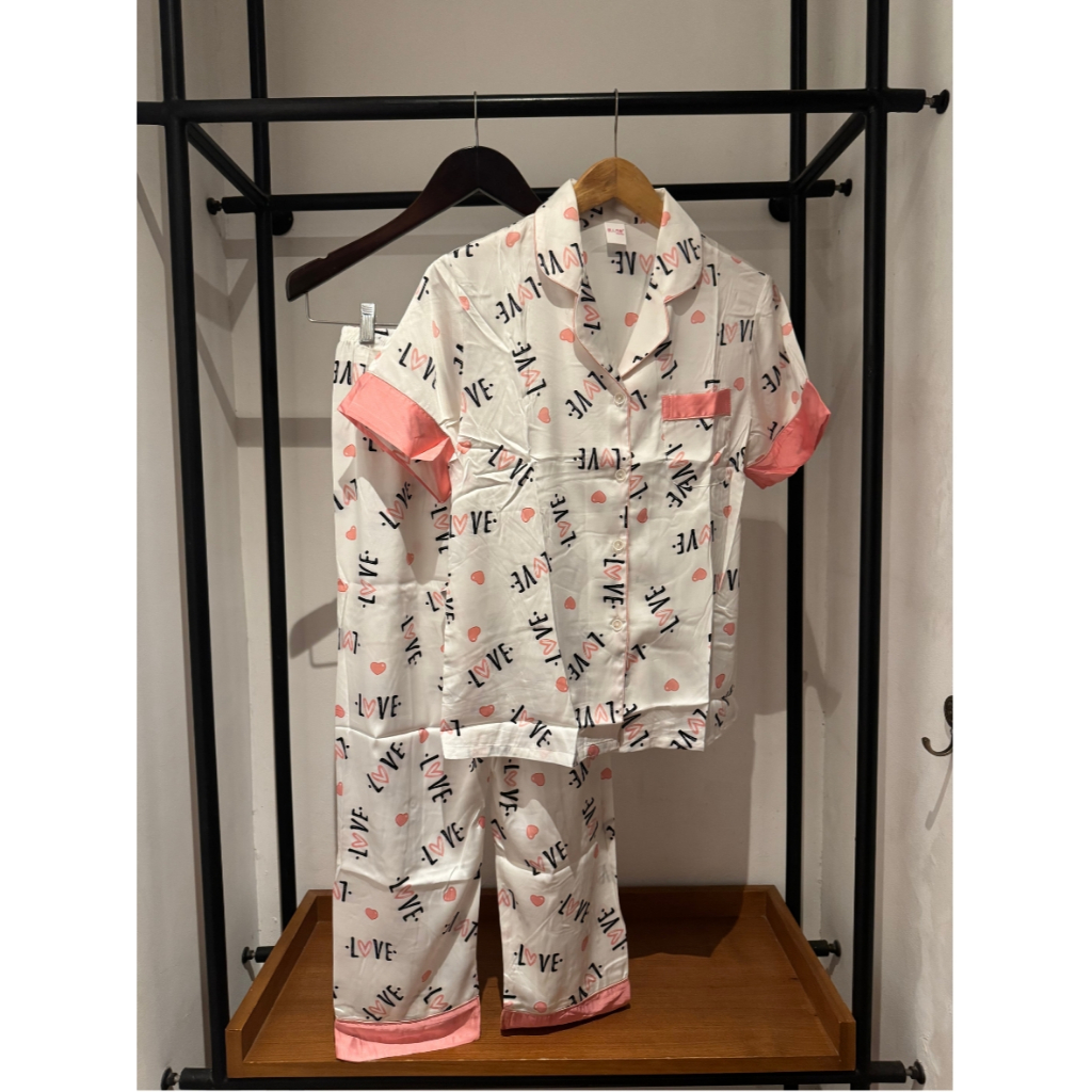 Baju Tidur Wanita Import Piyama Satin Silk Premium Adem Motif Sweet Love
