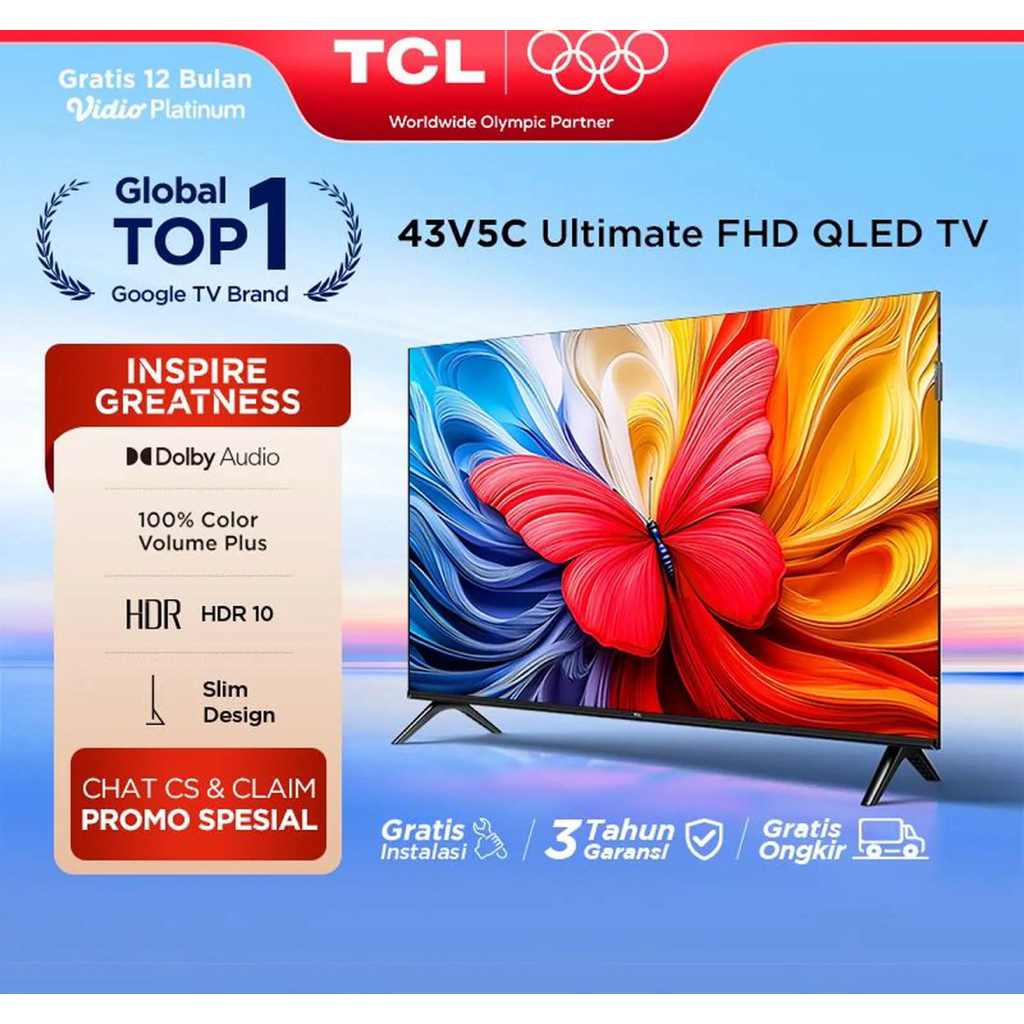 TCL QLED ANDROID TV 43 INCH (KHUSUS BINJAI)