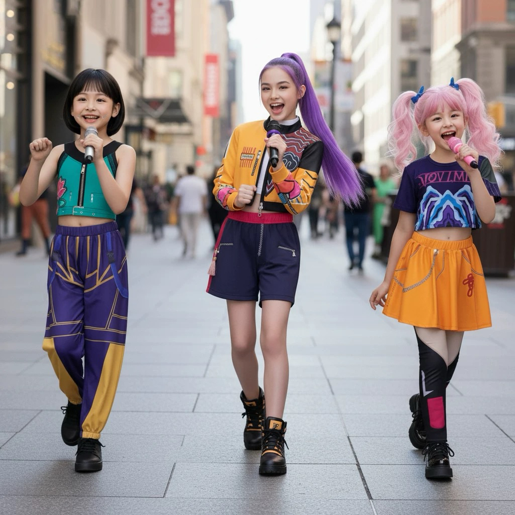 Ready stok RUMI ZOEY MIRA KOSTUM HUNTRIX K POP DEMON HUNTER KPOP DEMON HUNTER COSPLAY ANAK