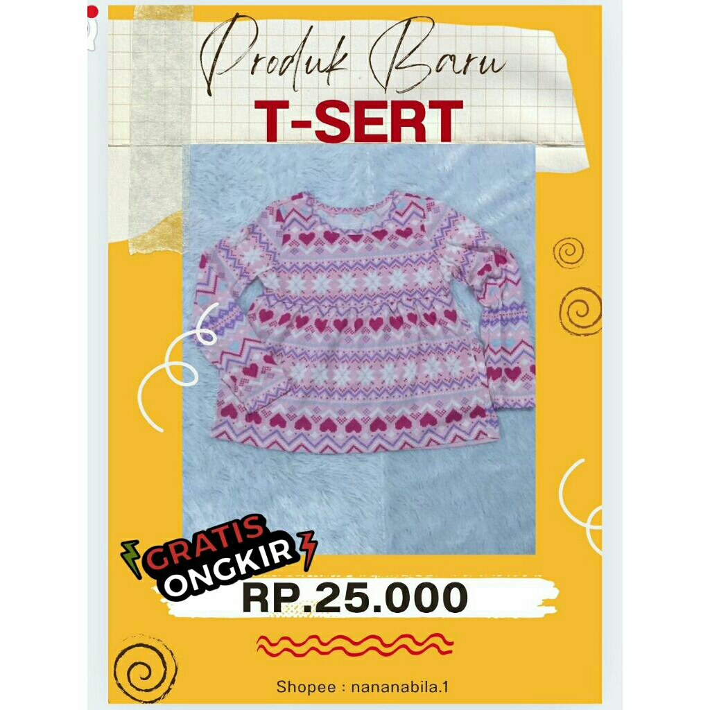 KAOS / T-SHIRT / TUNIK ANAK PEREMPUAN 2 TAHUN LENGAN PANJANG, TUNIK ANAK 2 TAHUN