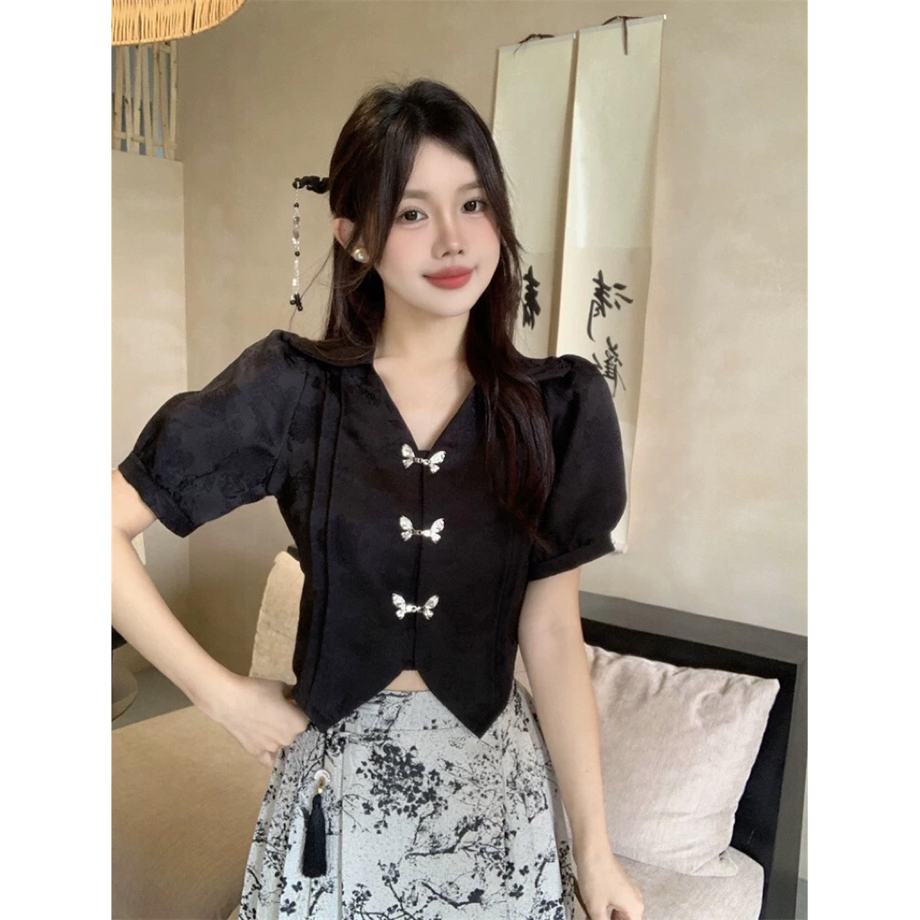 Atasan Cheongsam Modern Hitam Wanita