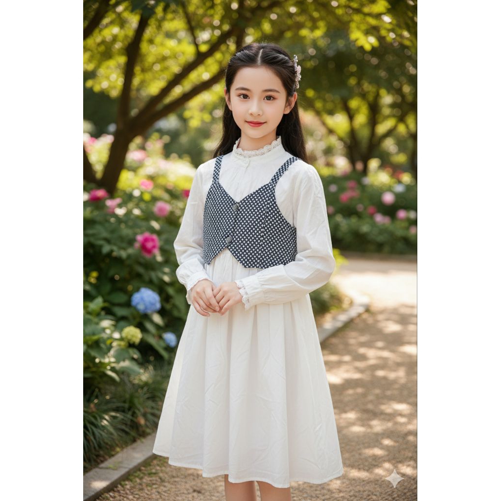 tunik/ dress anak putih  vest  130-170
