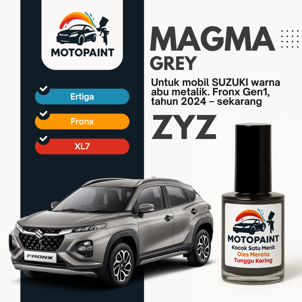 Motopaint Magma Grey Metallic ZYZ Cat Oles Penghilang Baret Mobil Suzuki Fronx Warna Abu Metalik