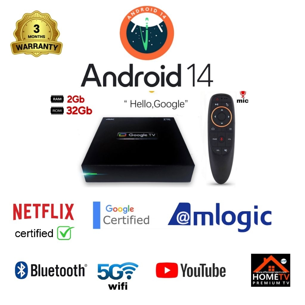 Stb Android tv box G00gle TV ram 2/32Gb Android 14 siap pakai root unlock