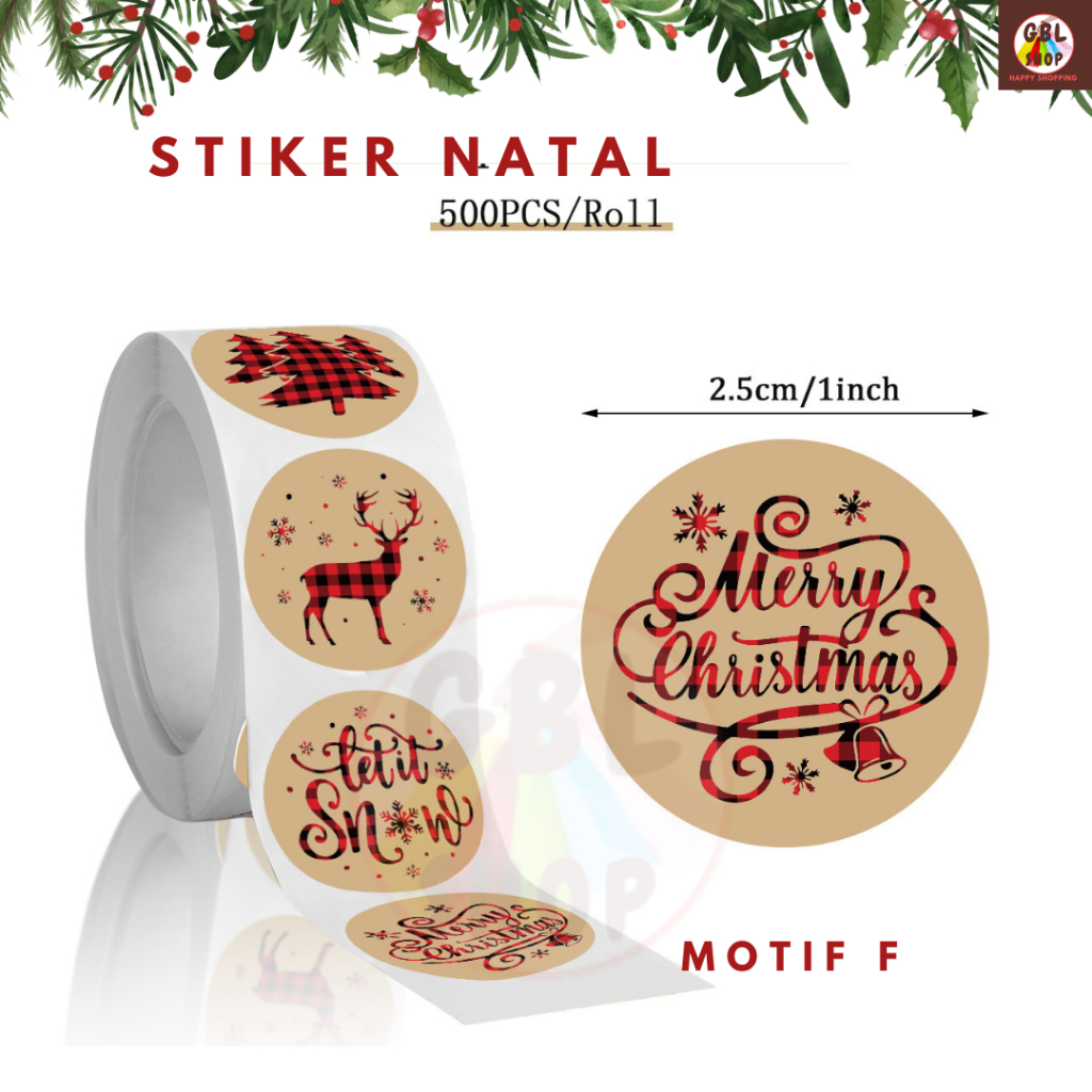 Stiker Natal 2,5 cm Stiker Hiasan Hampers Kado Kotak Makanan Kue 500pcs/Rol untuk Dekorasi Natal