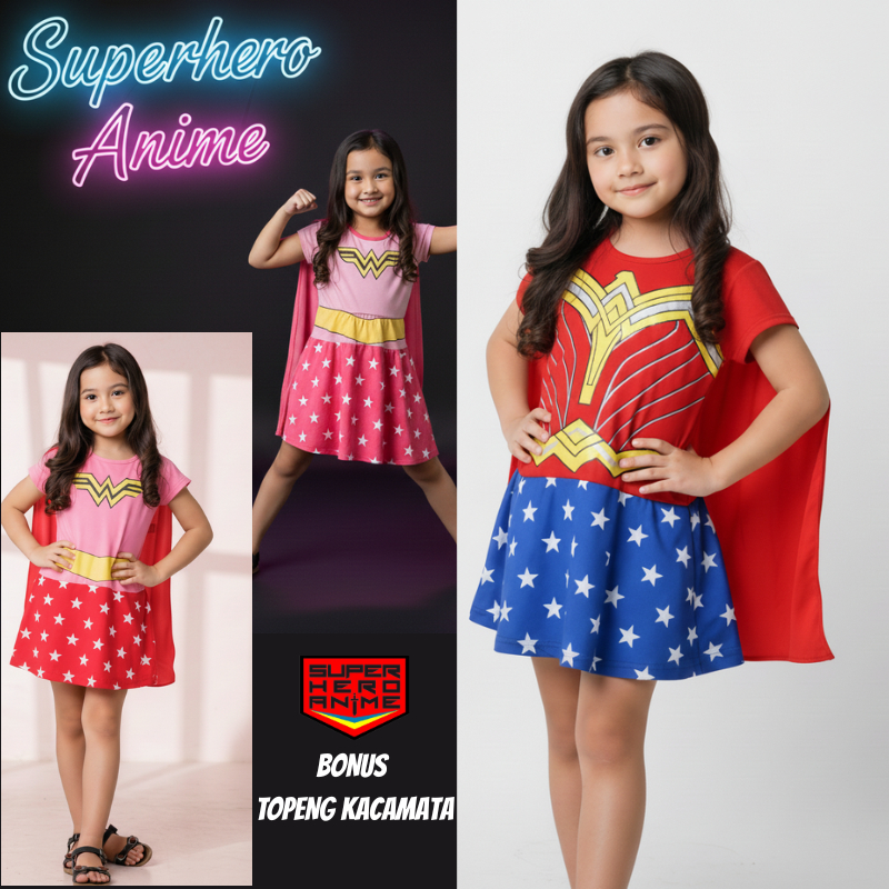 Kostum Anak Perempuan Baju Dress Karakter Cewek Topeng Sayap