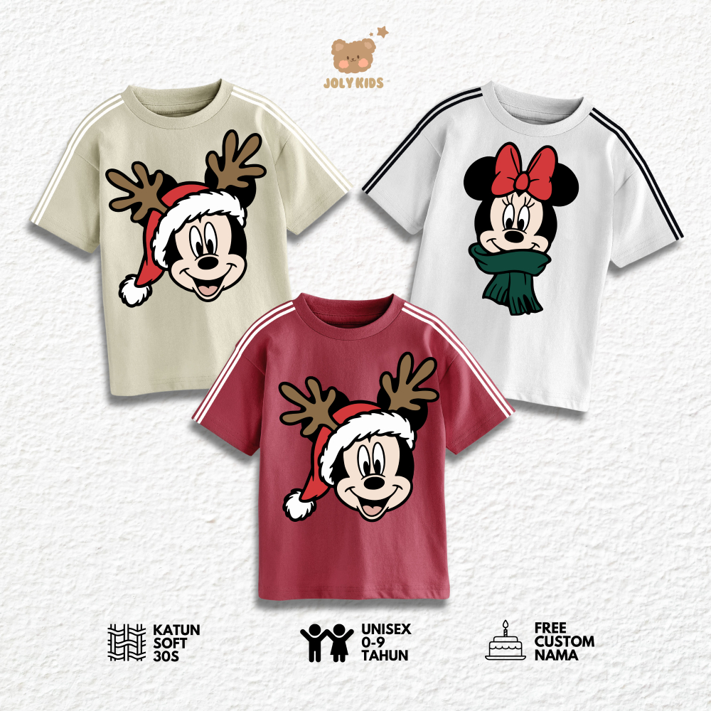 Jolly Kids Baju Atasan Kaos Anak Usia 1-9 Tahun Perempuan Laki Laki STRIP MK MINI NATAL Cewek Cowok