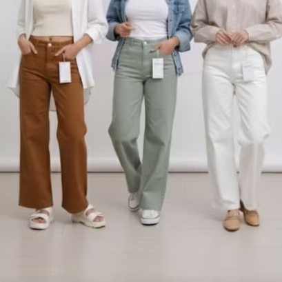 celana panjang kulot jeans tipis, semi cutbray bahan soft jeans street, celana panjang wanita