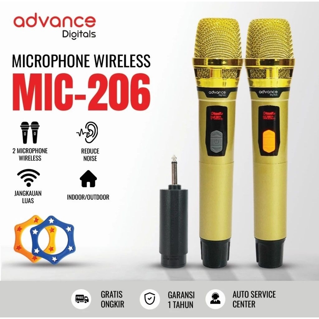 MIC WIRELESS ADVANCE 206 DOUBLE / ADVANCE MIC 206 DOUBLE MICROPHONE WIRELESS UHF RECHARGER  BISA UNT
