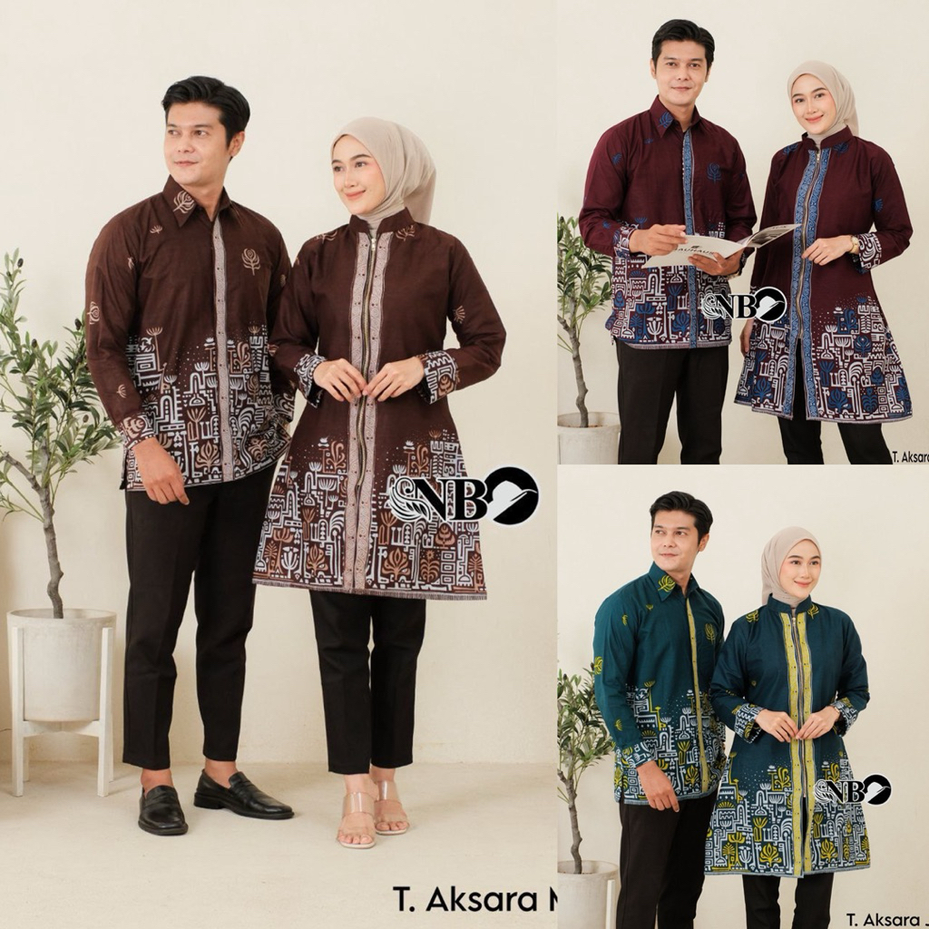 New Motif Aksara Terbaru Baju Batik Wanita Modern Atasan Tunik Batik Coupel Pasangan Lengan Panjang 