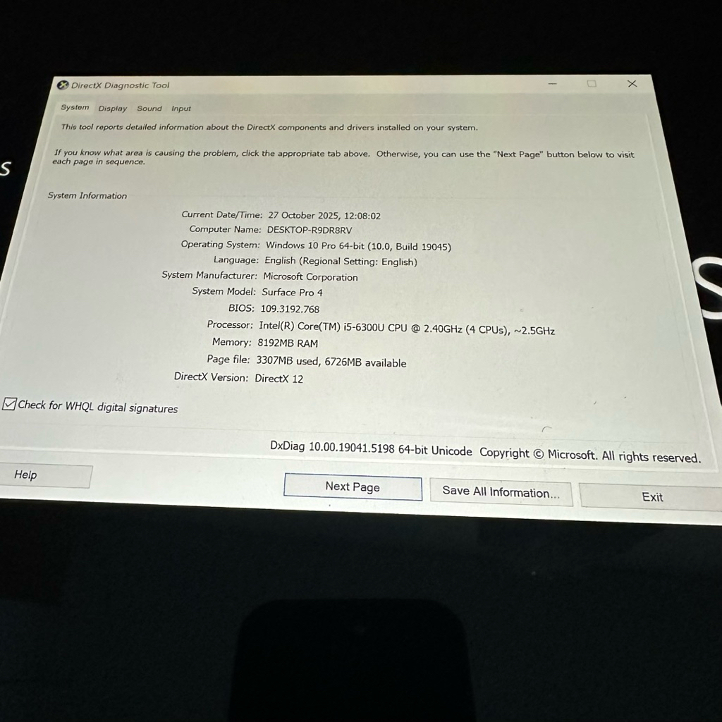 Microsoft Surface Pro 4 8/256gb i5 gen 6 Tablet Windows