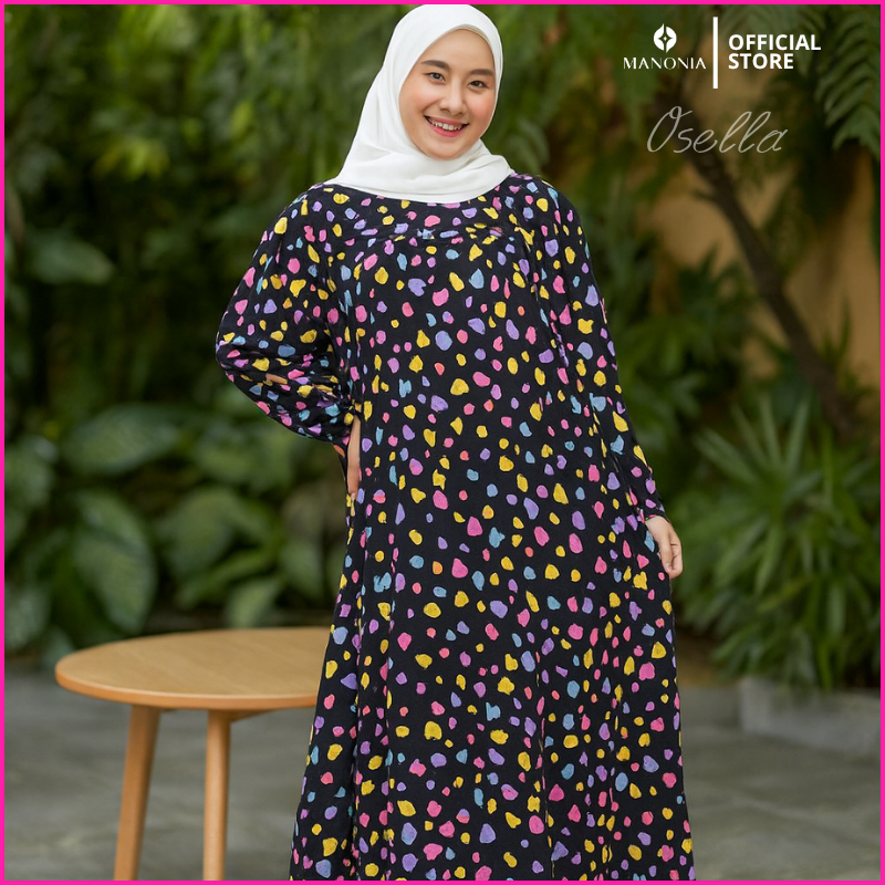Manonia Osella Dress Gamis Wanita Busui Kekinian – Rayon Premium Adem Size Jumbo LD 120–125