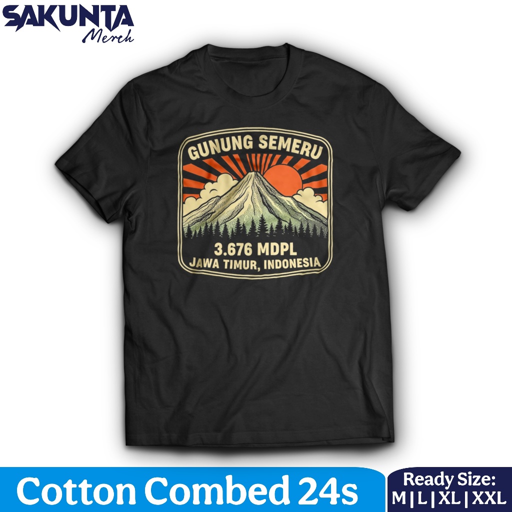 sakunta merch kaos baju gunung semeru cotton combed unisex pria dan wanita pendaki gunung indonesia