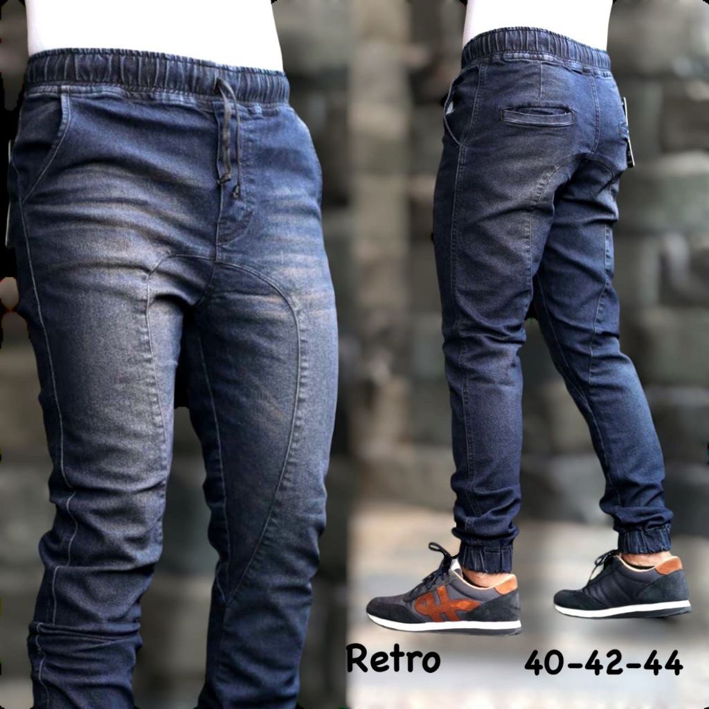 Celana Joger Jeans Pria Arm Jumbo Big size 40-44 pinggang karet Tali serut Unisex Original Handmade