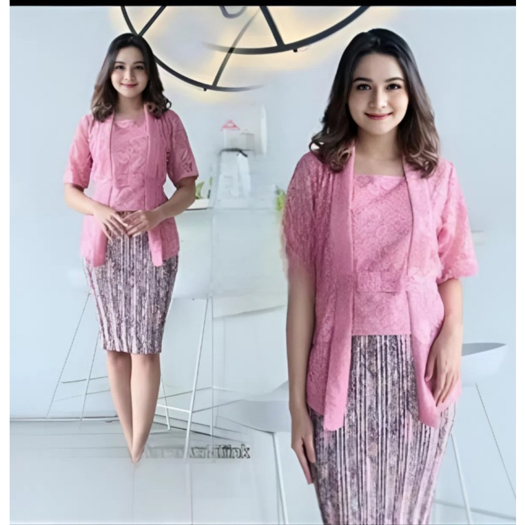 Setelan kebaya Kutubaru Brukat Pendek Kebaya Pendek Rok Brukat / Set Kebaya Wisuda Pendek Rok Pliske