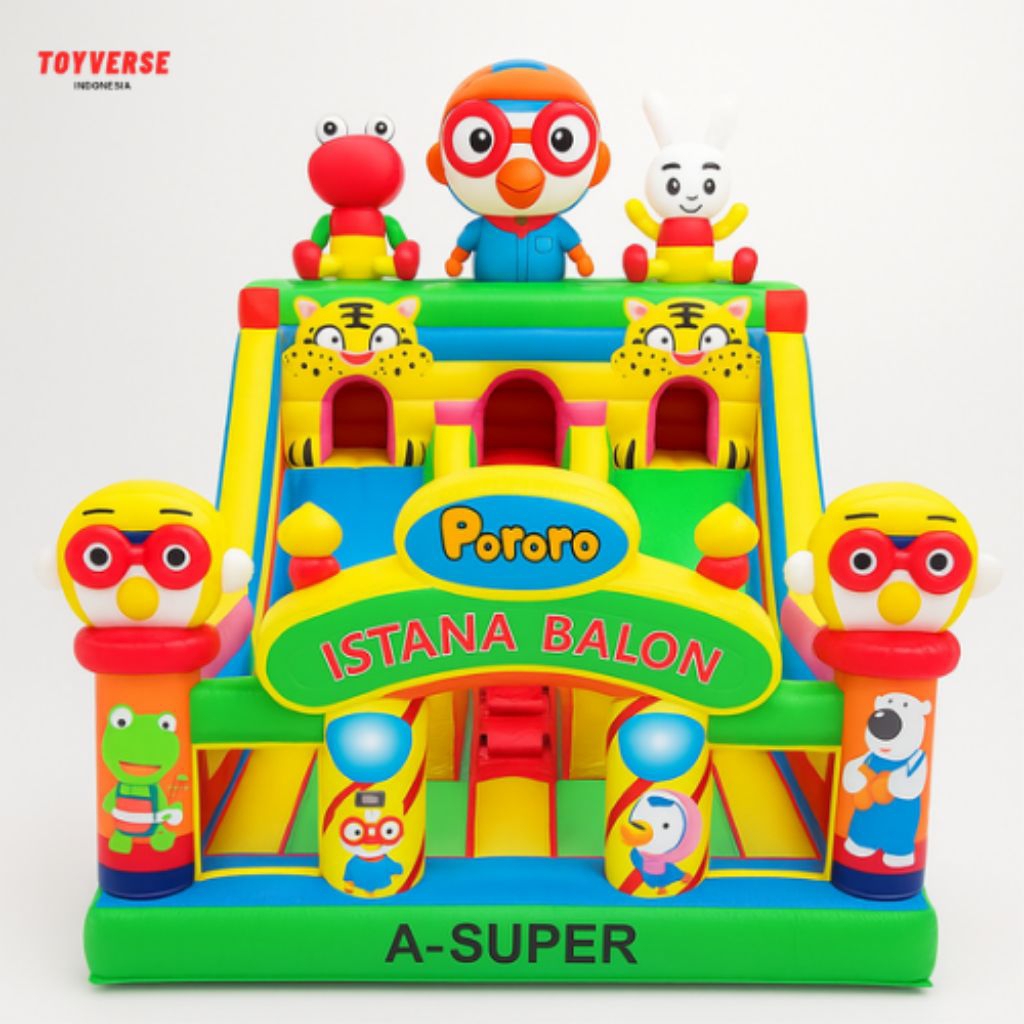 Istana Balon 4x6 Meter Karakter Pororo – Wahana Perosotan Anak Outdoor & Indoor, Mainan Playground S