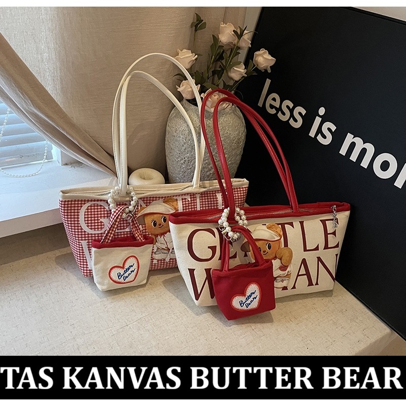 Tas Selempang tote bag Canvas butter bear wanita perempuan beruang mentega samping gentlewoman butte