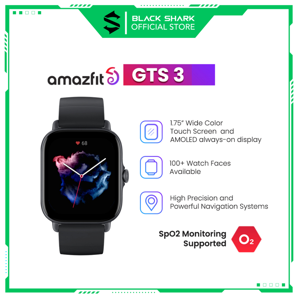 Amazfit GTS 3 [BARANG SECOND] | Ultra HD 1.75" AMOLED | Smartwatch 24H Health Tracking | Crown Navig