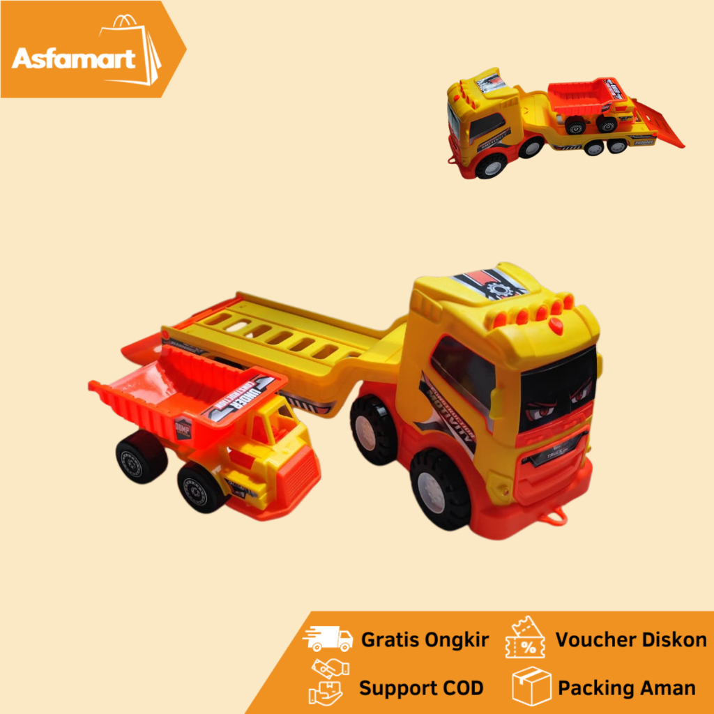 Mainan Anak Truk Towing Konstruksi / Truk Muatan Dump Truk Gandeng Telolet Ukuran Jumbo ov 16 Murah