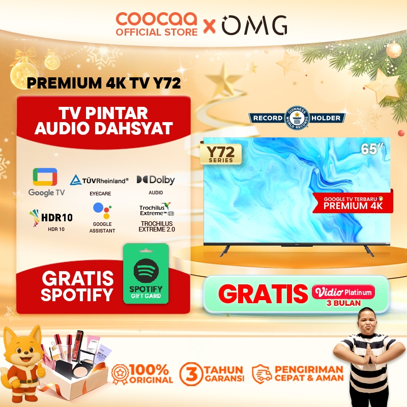 COOCAA TV 65 inch Y72 - 4K GOOGLE TV - Smart TV - EYE CARE - Google Assistant - Dolby Audio - Low Bl