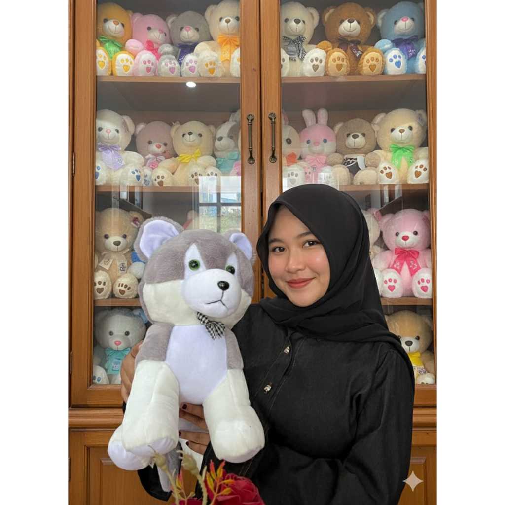 boneka anjing husky / serigala putih abu abu ukuran L imut dan lucu - cocok buat hadiah