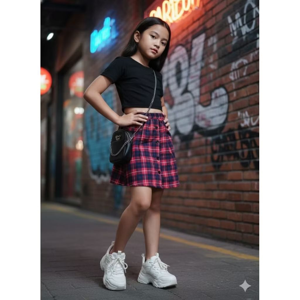 Rok anak perempuan motif kotak Rok Anak korea