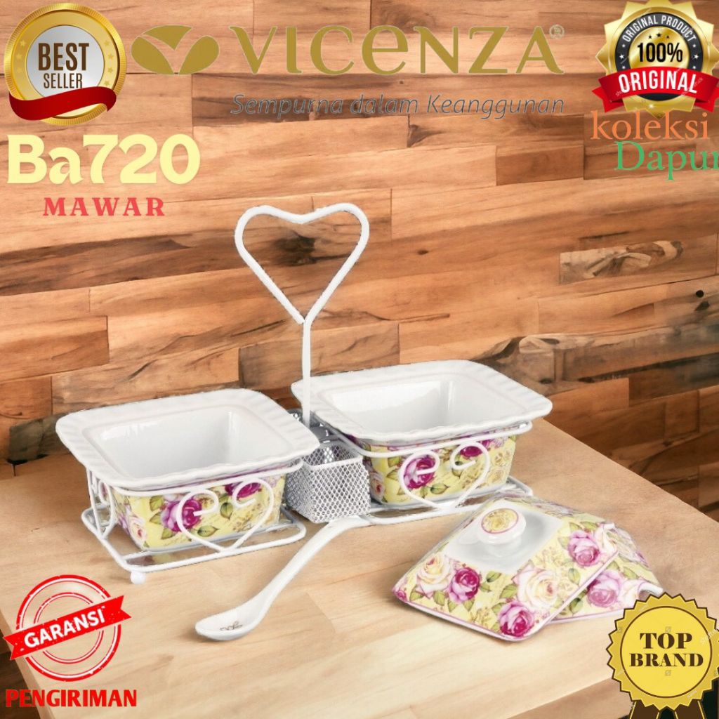 Tempat sambal kotak VICENZA Ba720 wadah saji tempat saos dan tempat bumbu, mawar square jar, prasman