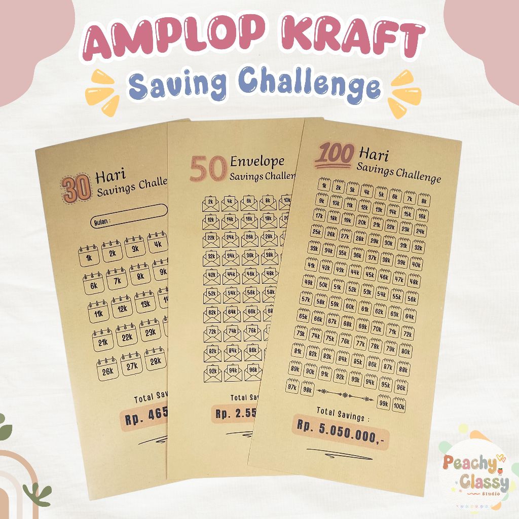 Amplop Kraft Saving Challenge | Amplop Tantangan Menabung Besar | 11×24cm | Envelope Saving Challeng
