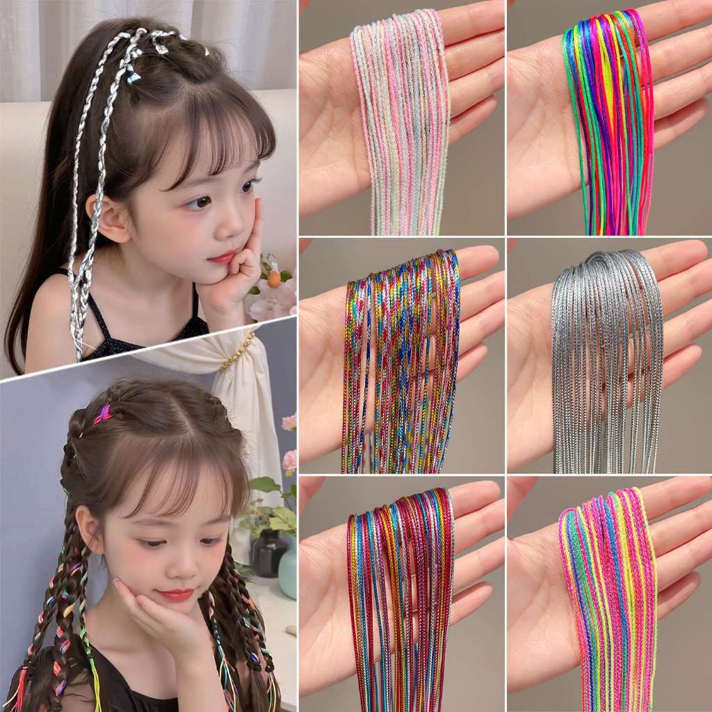 Tali Kepang Rambut  Palsu Anak Warna Warni & Silver | Aksesoris Rambut Anak Perempuan Lucu | Hair Ro