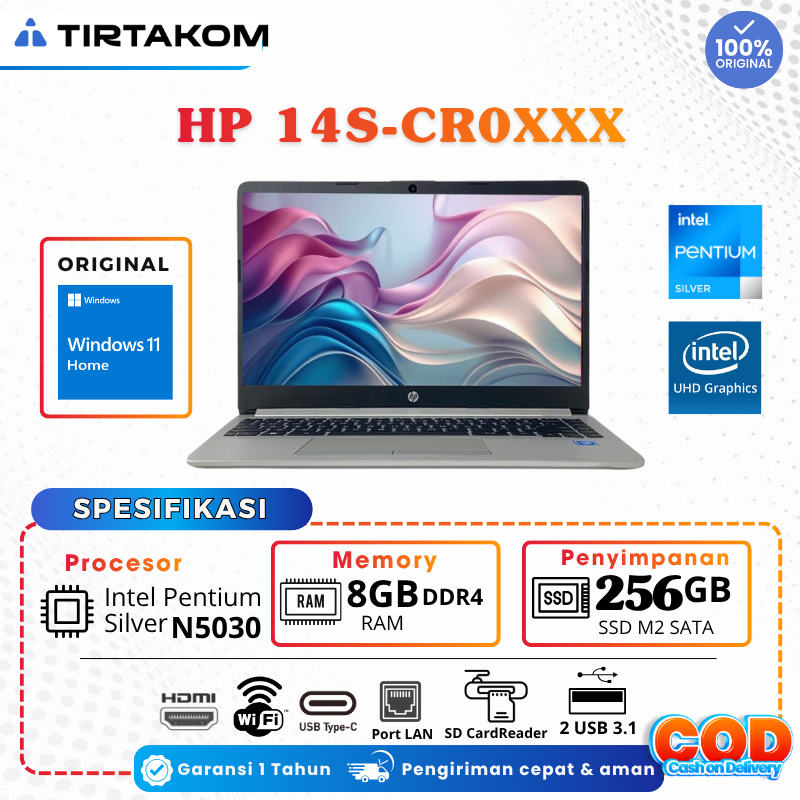 LAPTOP HP 14S Pentium Silver N5030 RAM 16GB SSD 256GB 14" Intel UHD Graphic Windows 11 Original - TI