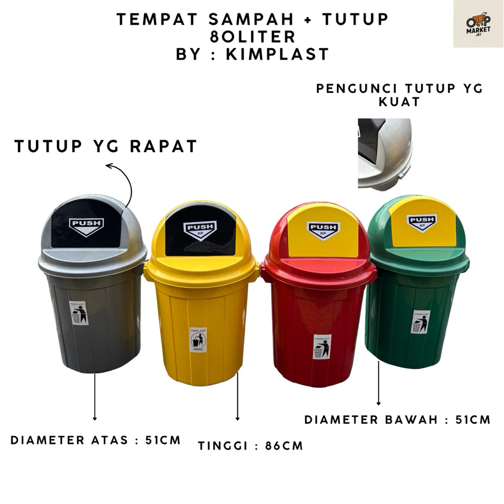 KIMPLAST - Tempat Sampah + Tutup 80 Liter Tempat Sampah Besar Tong Sampah Tong Sampah Besar Tempat S